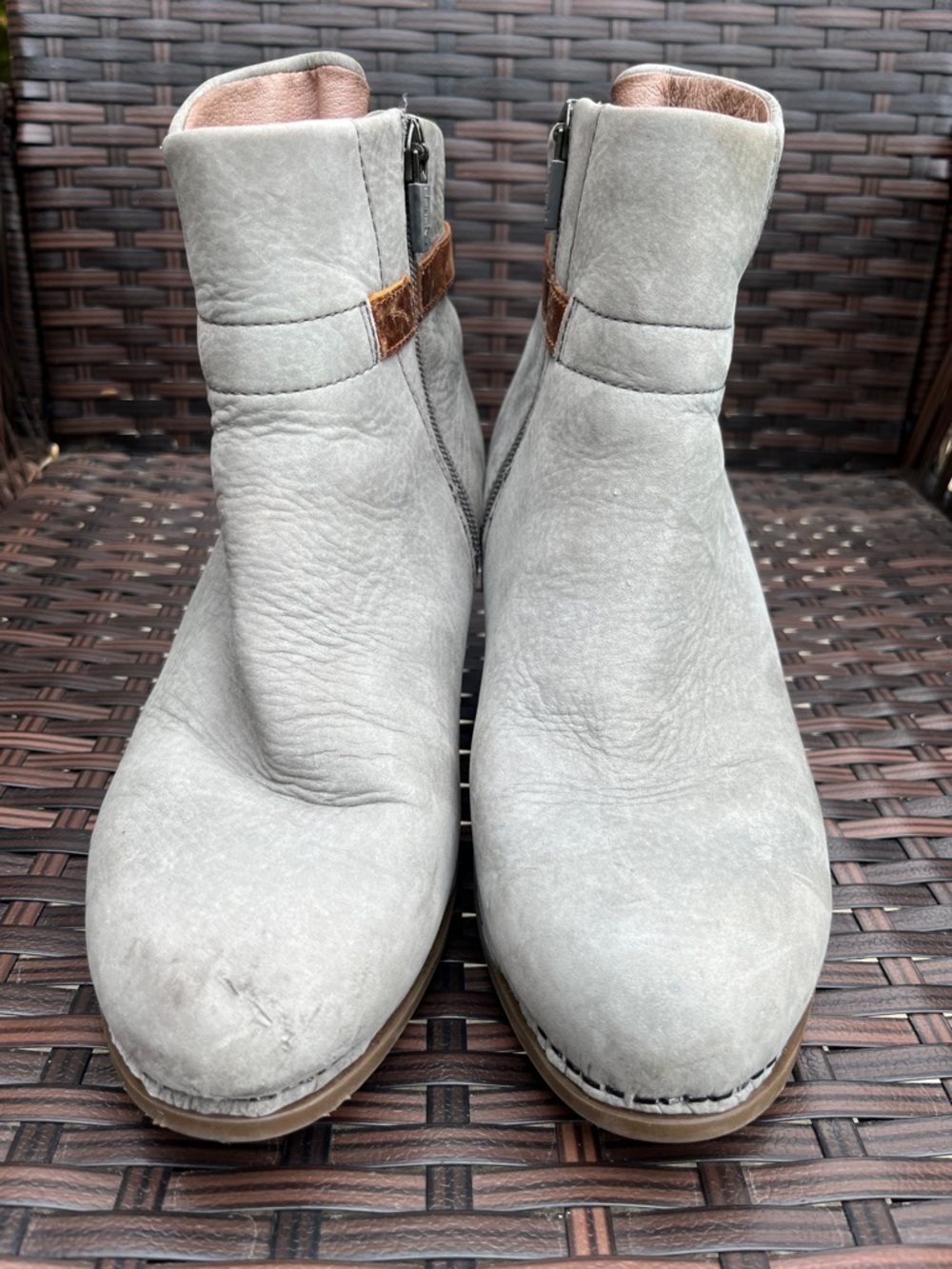 Dansko Hartley Boots -Gray Leather Ankle Boots with Brown Buckle Strap - Picture 8 of 16